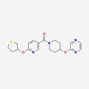 molecular formula C19H22N4O3S B2569233 (4-(Pyrazin-2-yloxy)piperidin-1-yl)(6-((tetrahydrothiophen-3-yl)oxy)pyridin-3-yl)methanone CAS No. 2034432-77-2