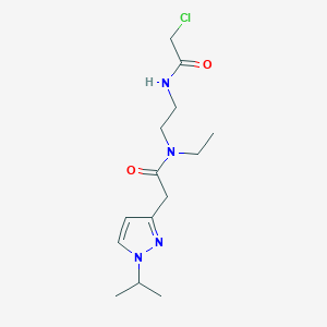 molecular formula C14H23ClN4O2 B2569234 N-[2-[(2-Chloroacetyl)amino]ethyl]-N-ethyl-2-(1-propan-2-ylpyrazol-3-yl)acetamide CAS No. 2418649-58-6