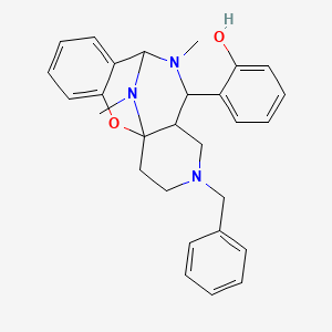 molecular formula C28H31N3O2 B2569236 2-{14-Benzyl-10,17-dimethyl-2-oxa-10,14,17-triazatetracyclo[7.7.1.0^{1,12}.0^{3,8}]heptadeca-3,5,7-trien-11-yl}phenol CAS No. 2415553-99-8