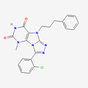 molecular formula C22H19ClN6O2 B2569242 3-(2-chlorophenyl)-5-methyl-9-(3-phenylpropyl)-5H-[1,2,4]triazolo[4,3-e]purine-6,8(7H,9H)-dione CAS No. 921552-95-6