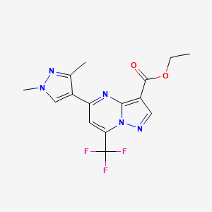 molecular formula C15H14F3N5O2 B2569249 5-(1,3-二甲基-1H-吡唑-4-基)-7-(三氟甲基)吡唑并[1,5-a]嘧啶-3-羧酸乙酯 CAS No. 897544-32-0