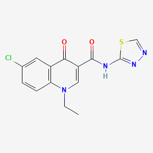 molecular formula C14H11ClN4O2S B2569255 6-氯-1-乙基-4-氧代-N-(1,3,4-噻二唑-2-基)-1,4-二氢喹啉-3-甲酰胺 CAS No. 1018167-81-1