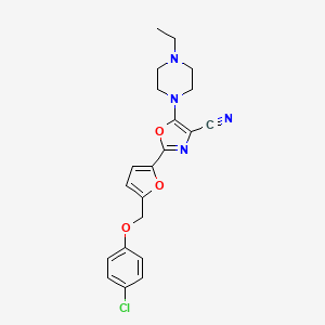 molecular formula C21H21ClN4O3 B2569262 2-(5-((4-Chlorophenoxy)methyl)furan-2-yl)-5-(4-ethylpiperazin-1-yl)oxazole-4-carbonitrile CAS No. 931968-34-2