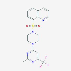 molecular formula C19H18F3N5O2S B2569282 8-({4-[2-甲基-6-(三氟甲基)嘧啶-4-基]哌嗪-1-基}磺酰基)喹啉 CAS No. 2097925-07-8