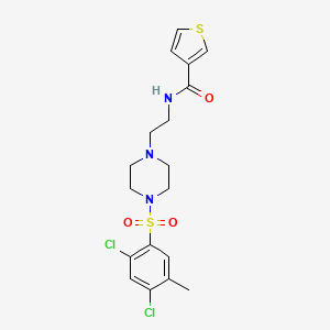 molecular formula C18H21Cl2N3O3S2 B2569300 N-(2-(4-((2,4-二氯-5-甲苯基)磺酰基)哌嗪-1-基)乙基)噻吩-3-甲酰胺 CAS No. 1219901-80-0