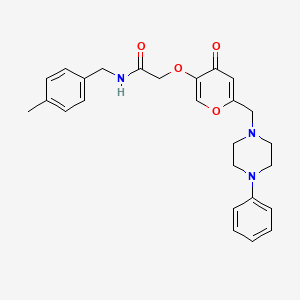 molecular formula C26H29N3O4 B2569307 N-(4-甲基苄基)-2-((4-氧代-6-((4-苯基哌嗪-1-基)甲基)-4H-吡喃-3-基)氧基)乙酰胺 CAS No. 898441-60-6