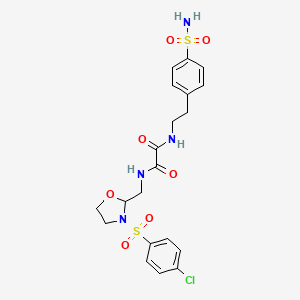 molecular formula C20H23ClN4O7S2 B2569309 N1-((3-((4-chlorophenyl)sulfonyl)oxazolidin-2-yl)methyl)-N2-(4-sulfamoylphenethyl)oxalamide CAS No. 874805-25-1
