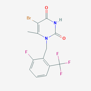molecular formula C13H9BrF4N2O2 B2569313 5-Bromo-1-{[2-fluoro-6-(trifluoromethyl)phenyl]methyl}-6-methyl-1,2,3,4-tetrahydropyrimidine-2,4-dione CAS No. 830346-48-0