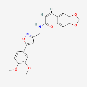 molecular formula C22H20N2O6 B2569322 (Z)-3-(苯并[d][1,3]二氧杂环-5-基)-N-((5-(3,4-二甲氧基苯基)异恶唑-3-基)甲基)丙烯酰胺 CAS No. 952970-45-5