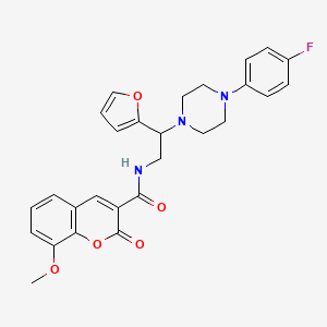 molecular formula C27H26FN3O5 B2569323 N-(2-(4-(4-fluorophenyl)piperazin-1-yl)-2-(furan-2-yl)ethyl)-8-methoxy-2-oxo-2H-chromene-3-carboxamide CAS No. 1210896-18-6
