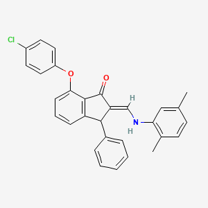 molecular formula C30H24ClNO2 B2569324 7-(4-Chlorophenoxy)-2-[(2,5-dimethylanilino)methylene]-3-phenyl-1-indanone CAS No. 337921-41-2