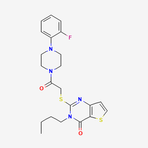 molecular formula C22H25FN4O2S2 B2569345 3-butyl-2-({2-[4-(2-fluorophenyl)piperazin-1-yl]-2-oxoethyl}sulfanyl)thieno[3,2-d]pyrimidin-4(3H)-one CAS No. 1252923-34-4
