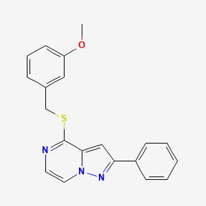 molecular formula C20H17N3OS B2569347 4-[(3-Methoxybenzyl)thio]-2-phenylpyrazolo[1,5-a]pyrazine CAS No. 1251624-28-8