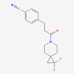 molecular formula C17H18F2N2O B2569352 4-(3-(1,1-Difluoro-6-azaspiro[2.5]octan-6-yl)-3-oxopropyl)benzonitrile CAS No. 2320226-76-2