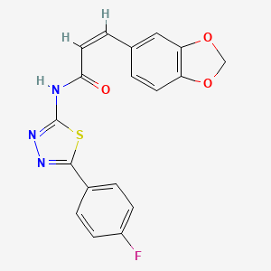 molecular formula C18H12FN3O3S B2569353 (Z)-3-(benzo[d][1,3]dioxol-5-yl)-N-(5-(4-fluorophenyl)-1,3,4-thiadiazol-2-yl)acrylamide CAS No. 476463-34-0
