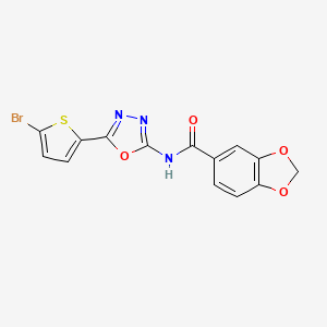 molecular formula C14H8BrN3O4S B2569354 N-(5-(5-溴噻吩-2-基)-1,3,4-恶二唑-2-基)苯并[d][1,3]二氧杂环-5-甲酰胺 CAS No. 1021105-31-6