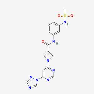 molecular formula C17H18N8O3S B2569356 1-(6-(1H-1,2,4-三唑-1-基)嘧啶-4-基)-N-(3-(甲磺酰胺)苯基)氮杂环丁-3-甲酰胺 CAS No. 2034479-04-2