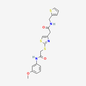 molecular formula C19H19N3O3S3 B2569370 N-(3-methoxyphenyl)-2-((4-(2-oxo-2-((thiophen-2-ylmethyl)amino)ethyl)thiazol-2-yl)thio)acetamide CAS No. 941892-24-6