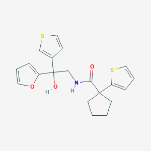 molecular formula C20H21NO3S2 B2569378 N-(2-(furan-2-yl)-2-hydroxy-2-(thiophen-3-yl)ethyl)-1-(thiophen-2-yl)cyclopentanecarboxamide CAS No. 2034237-12-0