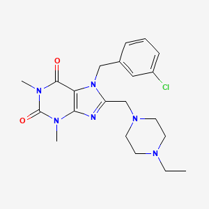 molecular formula C21H27ClN6O2 B2569380 7-(3-chlorobenzyl)-8-[(4-ethylpiperazin-1-yl)methyl]-1,3-dimethyl-3,7-dihydro-1H-purine-2,6-dione CAS No. 851940-04-0