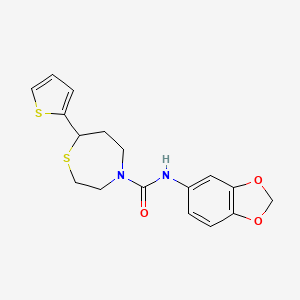 molecular formula C17H18N2O3S2 B2569406 N-(benzo[d][1,3]dioxol-5-yl)-7-(thiophen-2-yl)-1,4-thiazepane-4-carboxamide CAS No. 1705219-59-5