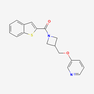 molecular formula C18H16N2O2S B2569415 1-Benzothiophen-2-yl-[3-(pyridin-3-yloxymethyl)azetidin-1-yl]methanone CAS No. 2380060-93-3