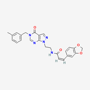 molecular formula C25H23N5O4 B2569421 (Z)-3-(苯并[d][1,3]二氧杂环-5-基)-N-(2-(5-(3-甲基苄基)-4-氧代-4,5-二氢-1H-吡唑并[3,4-d]嘧啶-1-基)乙基)丙烯酰胺 CAS No. 1006775-88-7