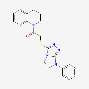 molecular formula C21H21N5OS B2569428 1-(3,4-dihydroquinolin-1(2H)-yl)-2-((7-phenyl-6,7-dihydro-5H-imidazo[2,1-c][1,2,4]triazol-3-yl)thio)ethanone CAS No. 921514-44-5