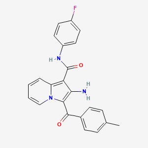 molecular formula C23H18FN3O2 B2569439 2-amino-N-(4-fluorophenyl)-3-(4-methylbenzoyl)indolizine-1-carboxamide CAS No. 898437-05-3