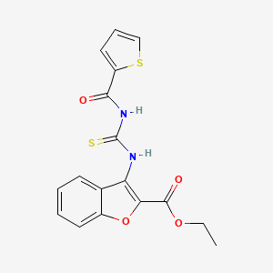 molecular formula C17H14N2O4S2 B2569443 Ethyl 3-(3-(thiophene-2-carbonyl)thioureido)benzofuran-2-carboxylate CAS No. 477501-95-4