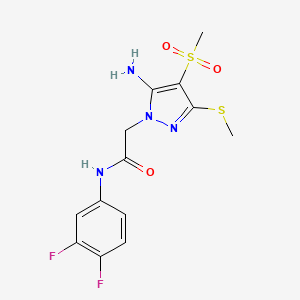 molecular formula C13H14F2N4O3S2 B2569449 2-(5-amino-4-(methylsulfonyl)-3-(methylthio)-1H-pyrazol-1-yl)-N-(3,4-difluorophenyl)acetamide CAS No. 1019097-89-2
