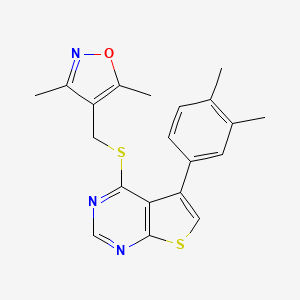 molecular formula C20H19N3OS2 B2569481 4-(((5-(3,4-Dimethylphenyl)thieno[2,3-d]pyrimidin-4-yl)thio)methyl)-3,5-dimethylisoxazole CAS No. 670270-07-2