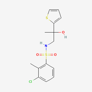 molecular formula C14H16ClNO3S2 B2569489 3-chloro-N-(2-hydroxy-2-(thiophen-2-yl)propyl)-2-methylbenzenesulfonamide CAS No. 1351589-64-4