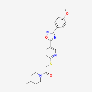 molecular formula C22H24N4O3S B2569494 2-((5-(3-(4-Methoxyphenyl)-1,2,4-oxadiazol-5-yl)pyridin-2-yl)thio)-1-(4-methylpiperidin-1-yl)ethanone CAS No. 1251605-58-9