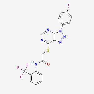 molecular formula C19H12F4N6OS B2569507 2-((3-(4-氟苯基)-3H-[1,2,3]三唑并[4,5-d]嘧啶-7-基)硫代)-N-(2-(三氟甲基)苯基)乙酰胺 CAS No. 863460-15-5
