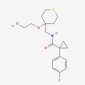molecular formula C18H24FNO3S B2569530 1-(4-fluorophenyl)-N-((4-(2-hydroxyethoxy)tetrahydro-2H-thiopyran-4-yl)methyl)cyclopropane-1-carboxamide CAS No. 2175979-46-9