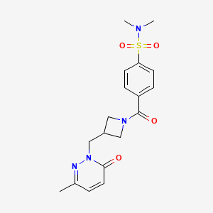 molecular formula C18H22N4O4S B2569536 N,N-dimethyl-4-{3-[(3-methyl-6-oxo-1,6-dihydropyridazin-1-yl)methyl]azetidine-1-carbonyl}benzene-1-sulfonamide CAS No. 2320822-84-0