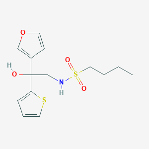 molecular formula C14H19NO4S2 B2569547 N-(2-(furan-3-yl)-2-hydroxy-2-(thiophen-2-yl)ethyl)butane-1-sulfonamide CAS No. 2034264-84-9