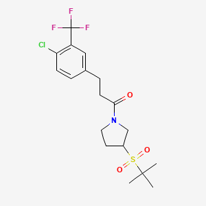 molecular formula C18H23ClF3NO3S B2569552 1-(3-(叔丁基磺酰基)吡咯烷-1-基)-3-(4-氯-3-(三氟甲基)苯基)丙-1-酮 CAS No. 1797781-80-6