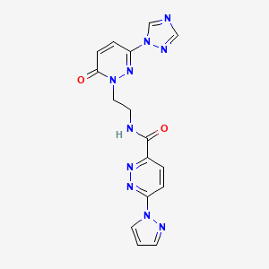 molecular formula C16H14N10O2 B2569566 N-(2-(6-oxo-3-(1H-1,2,4-triazol-1-yl)pyridazin-1(6H)-yl)ethyl)-6-(1H-pyrazol-1-yl)pyridazine-3-carboxamide CAS No. 1448134-14-2