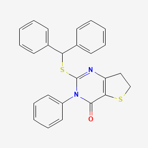 molecular formula C25H20N2OS2 B2569567 2-(benzhydrylthio)-3-phenyl-6,7-dihydrothieno[3,2-d]pyrimidin-4(3H)-one CAS No. 686770-92-3