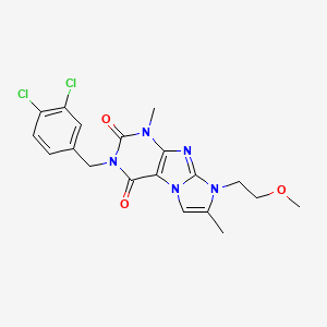 molecular formula C19H19Cl2N5O3 B2569583 2-[(3,4-Dichlorophenyl)methyl]-6-(2-methoxyethyl)-4,7-dimethylpurino[7,8-a]imidazole-1,3-dione CAS No. 876902-36-2