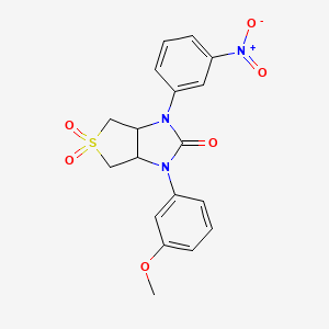 molecular formula C18H17N3O6S B2569585 1-(3-甲氧基苯基)-3-(3-硝基苯基)四氢-1H-噻吩并[3,4-d]咪唑-2(3H)-酮 5,5-二氧化物 CAS No. 880807-69-2