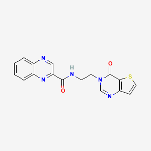 molecular formula C17H13N5O2S B2569587 N-(2-(4-氧代噻吩并[3,2-d]嘧啶-3(4H)-基)乙基)喹喔啉-2-甲酰胺 CAS No. 2034504-15-7