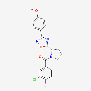 molecular formula C20H17ClFN3O3 B2569602 5-[1-(3-Chloro-4-fluorobenzoyl)pyrrolidin-2-yl]-3-(4-methoxyphenyl)-1,2,4-oxadiazole CAS No. 1798634-05-5