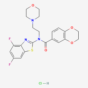 molecular formula C22H22ClF2N3O4S B2569619 N-(4,6-DIFLUORO-1,3-BENZOTHIAZOL-2-YL)-N-[2-(MORPHOLIN-4-YL)ETHYL]-2,3-DIHYDRO-1,4-BENZODIOXINE-6-CARBOXAMIDE HYDROCHLORIDE CAS No. 1216588-61-2