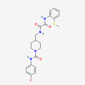 molecular formula C22H25FN4O3S B2569622 N1-((1-((4-fluorophenyl)carbamoyl)piperidin-4-yl)methyl)-N2-(2-(methylthio)phenyl)oxalamide CAS No. 1235078-87-1