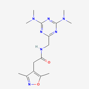 molecular formula C15H23N7O2 B2569635 N-((4,6-bis(dimethylamino)-1,3,5-triazin-2-yl)methyl)-2-(3,5-dimethylisoxazol-4-yl)acetamide CAS No. 2034471-36-6