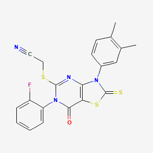 2-[[3-(3,4-Dimethylphenyl)-6-(2-fluorophenyl)-7-oxo-2-sulfanylidene-[1,3]thiazolo[4,5-d]pyrimidin-5-yl]sulfanyl]acetonitrile