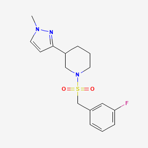 molecular formula C16H20FN3O2S B2569671 1-((3-fluorobenzyl)sulfonyl)-3-(1-methyl-1H-pyrazol-3-yl)piperidine CAS No. 2034305-27-4